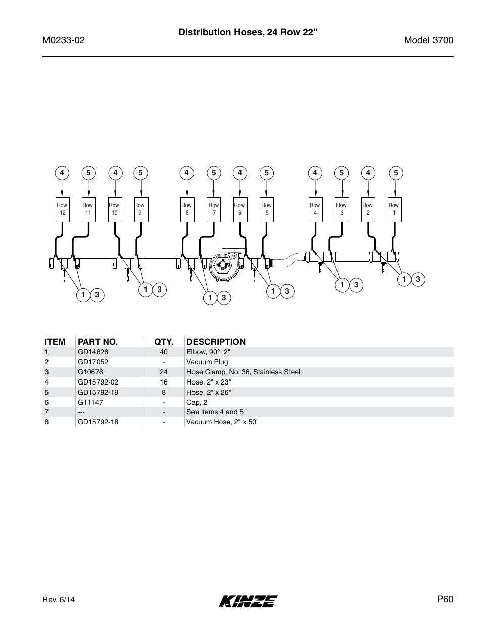 Distribution hoses, 24 row 22 | Kinze 3700 Front Folding Planter Rev. 6/14 User Manual | Page 63 / 284