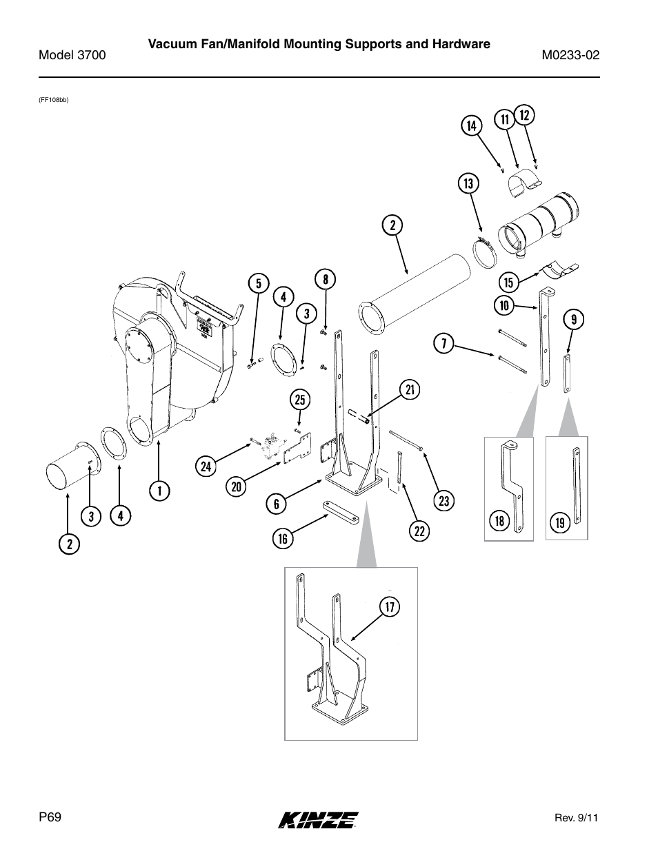 Vacuum fan/manifold mounting supports and hardware | Kinze 3700 Front Folding Planter Rev. 6/14 User Manual | Page 72 / 284