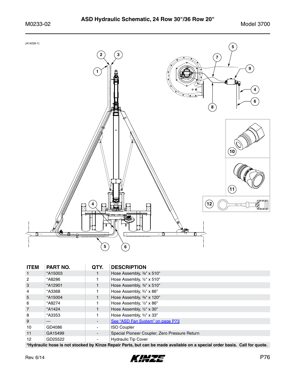 Asd hydraulic schematic, 24 row 30"/36 row 20 | Kinze 3700 Front Folding Planter Rev. 6/14 User Manual | Page 79 / 284