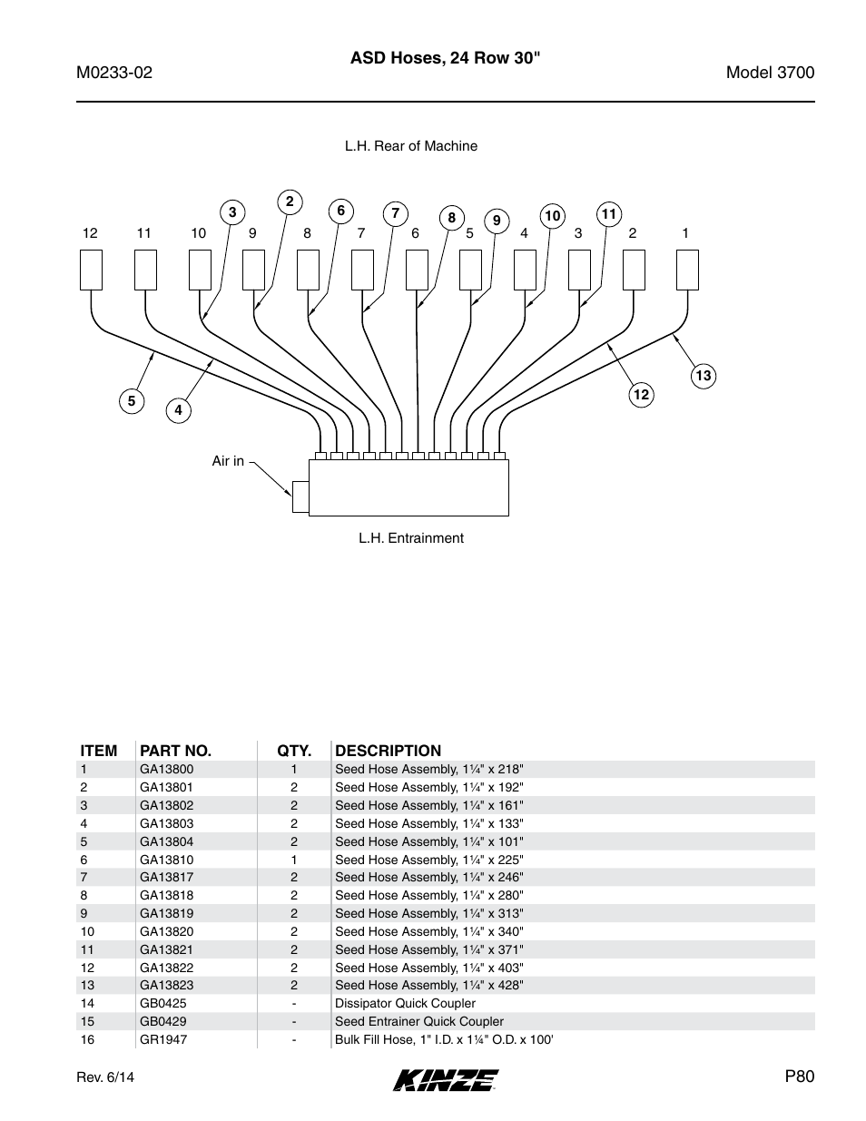 Asd hoses, 24 row 30 | Kinze 3700 Front Folding Planter Rev. 6/14 User Manual | Page 83 / 284