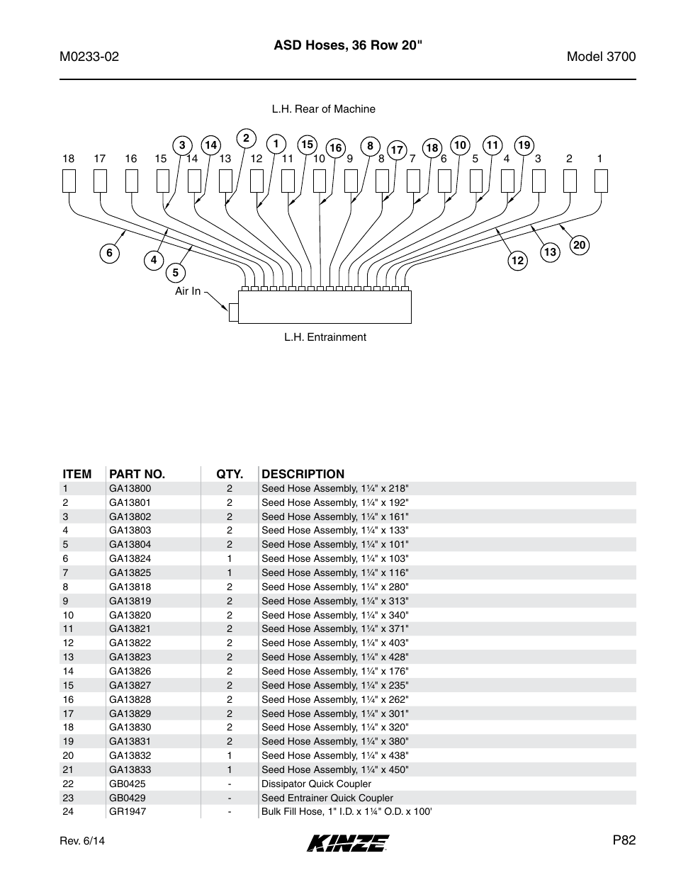 Asd hoses, 36 row 20 | Kinze 3700 Front Folding Planter Rev. 6/14 User Manual | Page 85 / 284