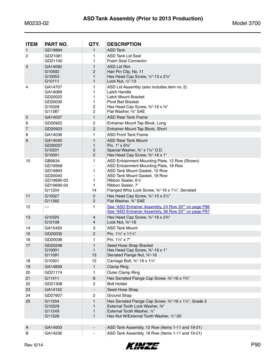 Asd tank assembly (prior to 2013 production) | Kinze 3700 Front Folding Planter Rev. 6/14 User Manual | Page 93 / 284