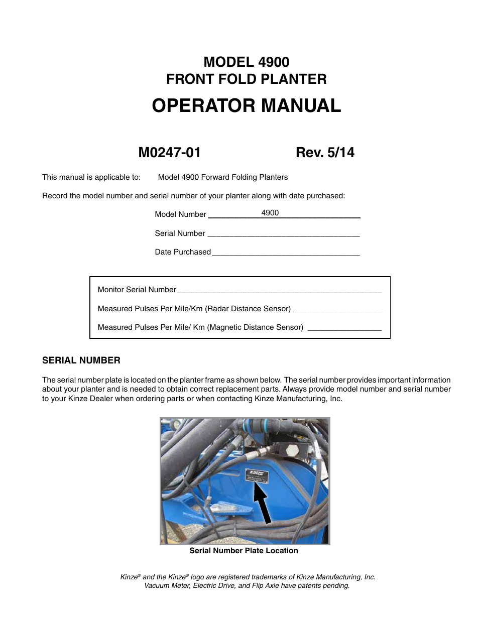 Kinze 4900 Front Folding Planter Rev. 5/14 User Manual | 132 pages