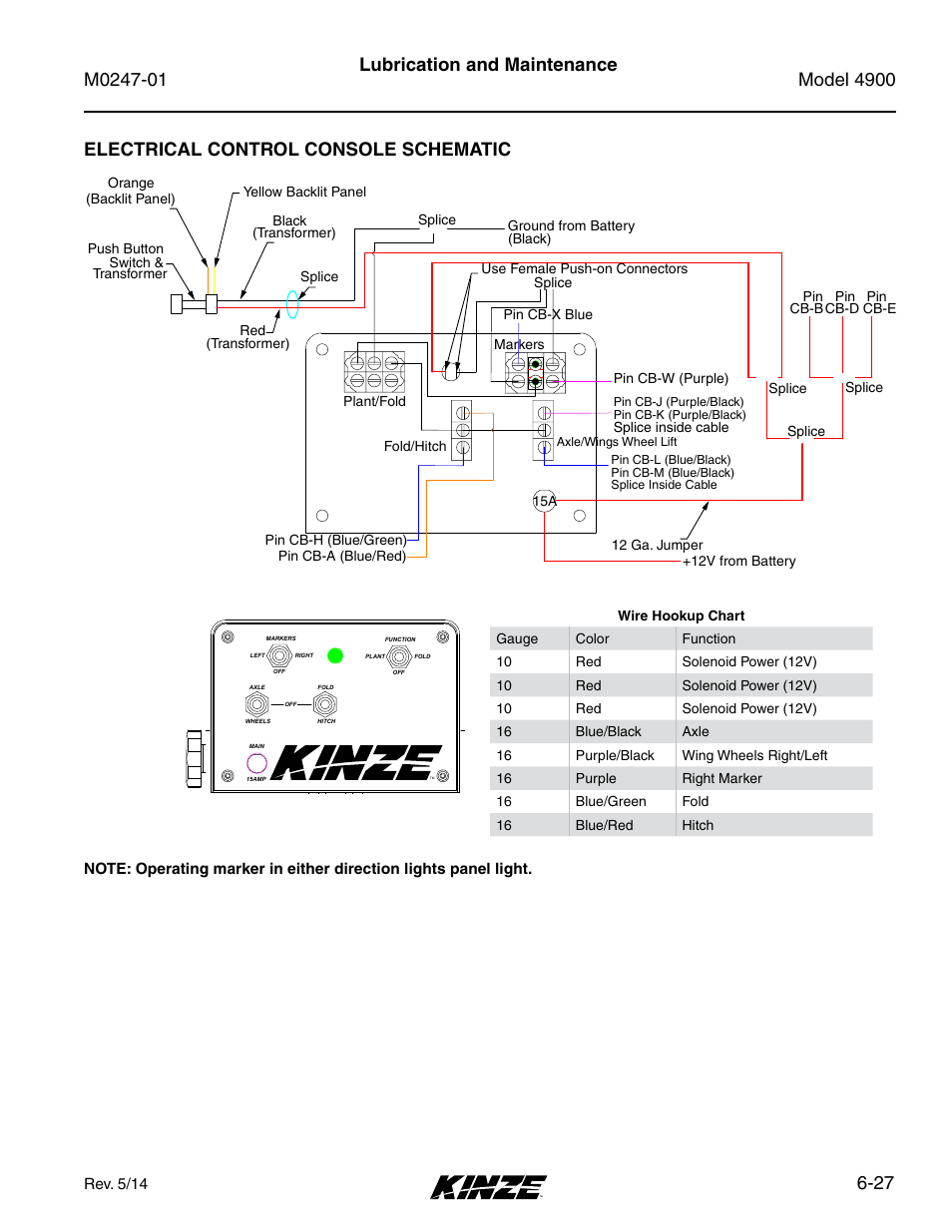 Electrical control console schematic, Electrical control console schematic -27 | Kinze 4900 Front Folding Planter Rev. 5/14 User Manual | Page 109 / 132