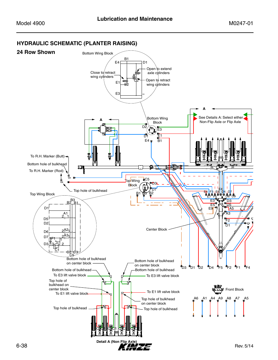 Hydraulic schematic (planter raising), Hydraulic schematic (planter raising) -38, 24 row shown | Kinze 4900 Front Folding Planter Rev. 5/14 User Manual | Page 120 / 132