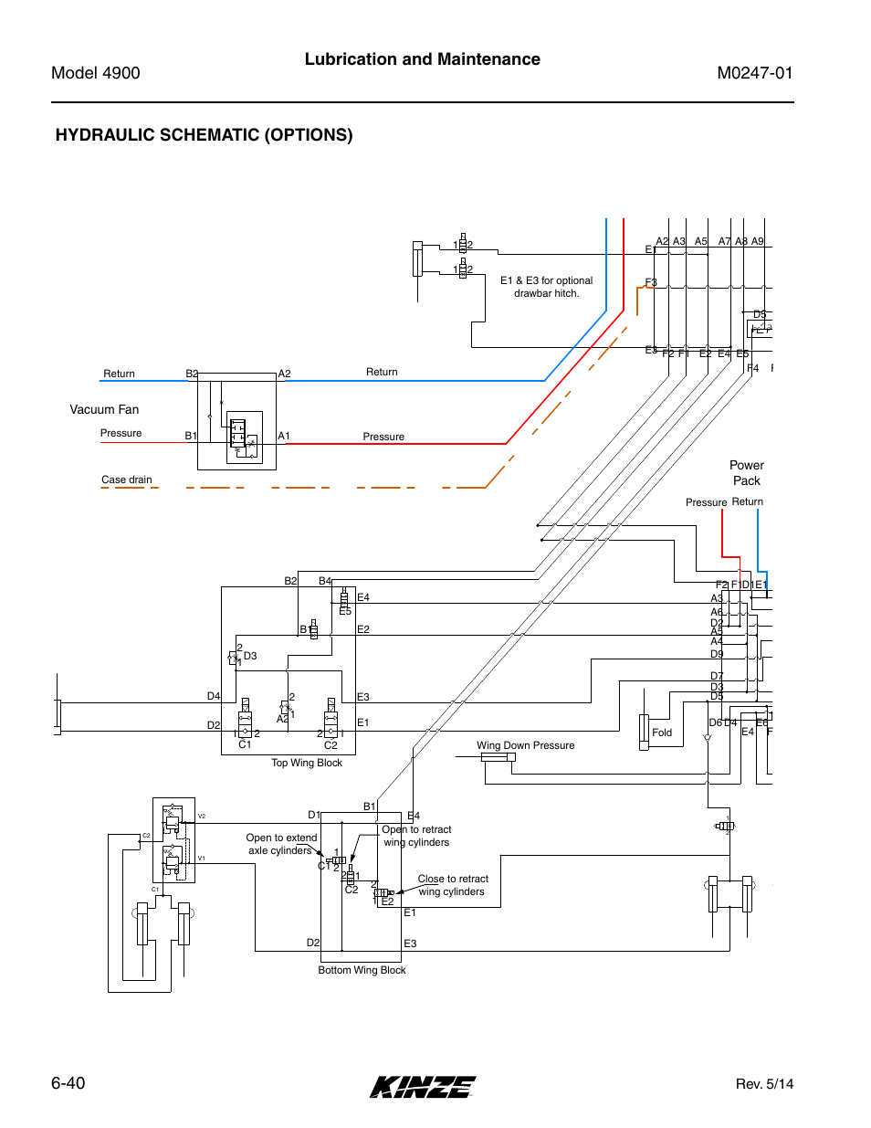 Hydraulic schematic (options), Hydraulic schematic (options) -40, Rev. 5/14 | Kinze 4900 Front Folding Planter Rev. 5/14 User Manual | Page 122 / 132