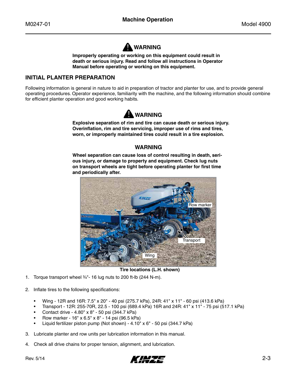 Initial planter preparation, Initial planter preparation -3 | Kinze 4900 Front Folding Planter Rev. 5/14 User Manual | Page 15 / 132