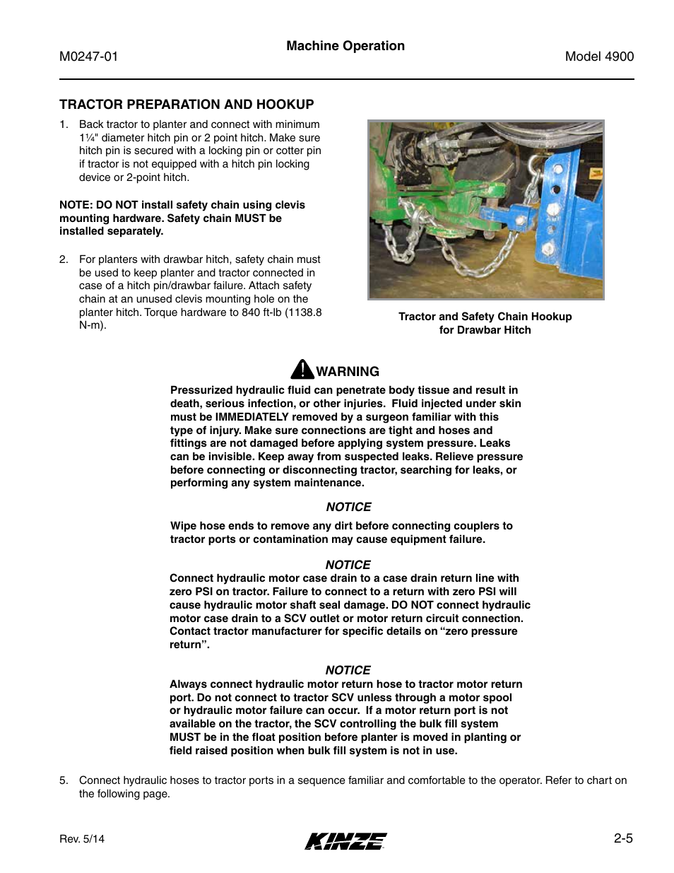 Tractor preparation and hookup, Tractor preparation and hookup -5 | Kinze 4900 Front Folding Planter Rev. 5/14 User Manual | Page 17 / 132