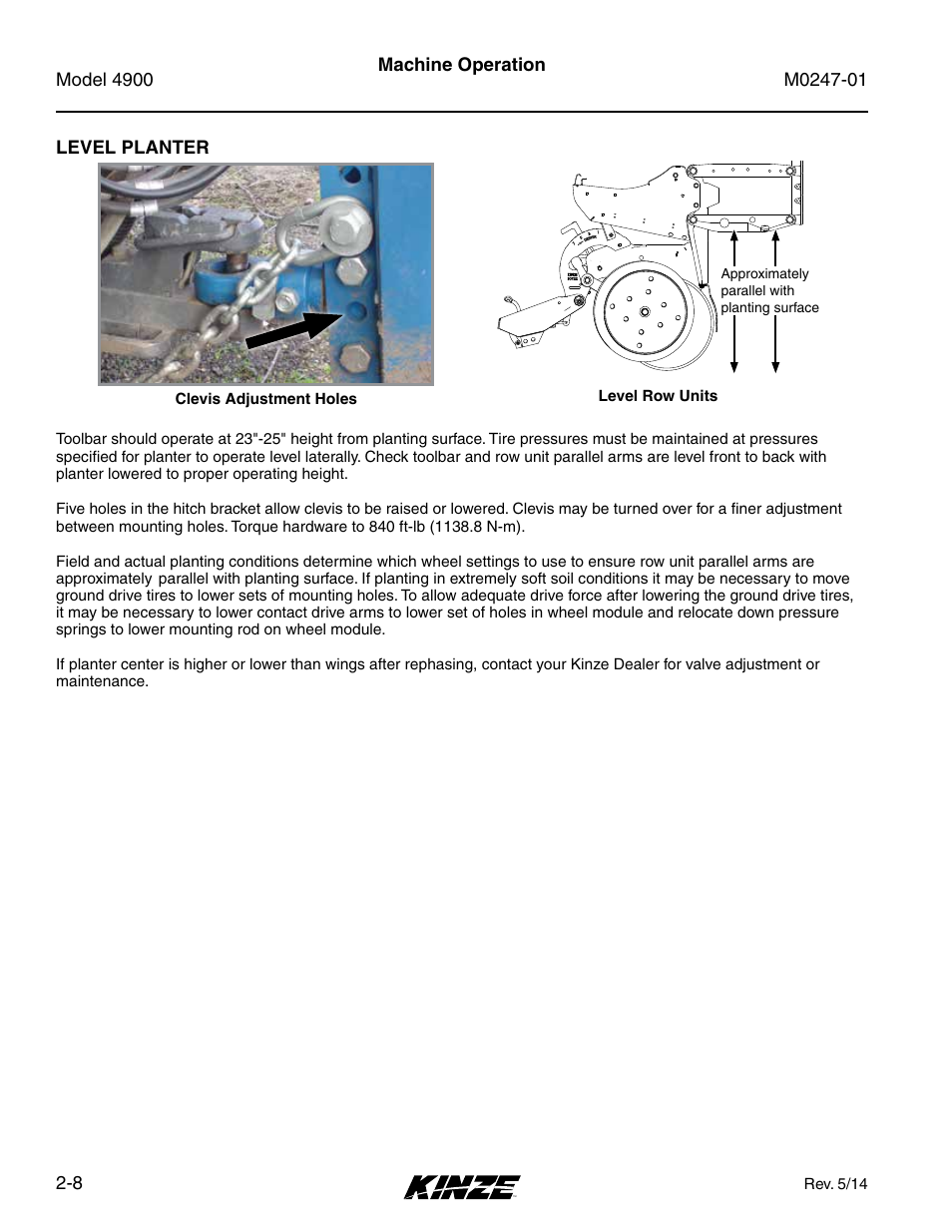 Level planter, Level planter -8 | Kinze 4900 Front Folding Planter Rev. 5/14 User Manual | Page 20 / 132
