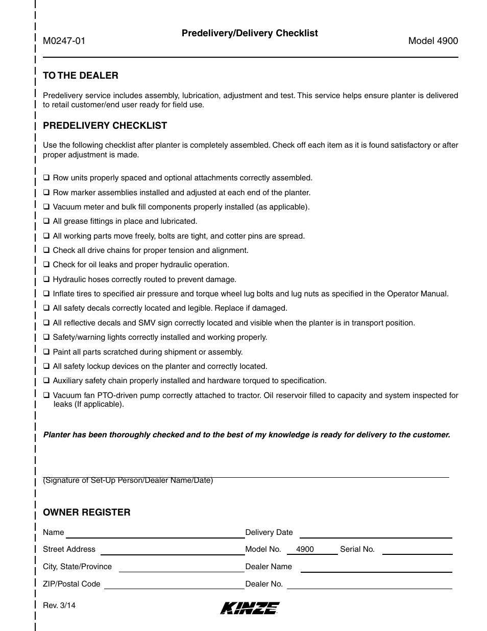 Kinze 4900 Front Folding Planter Rev. 5/14 User Manual | Page 3 / 132
