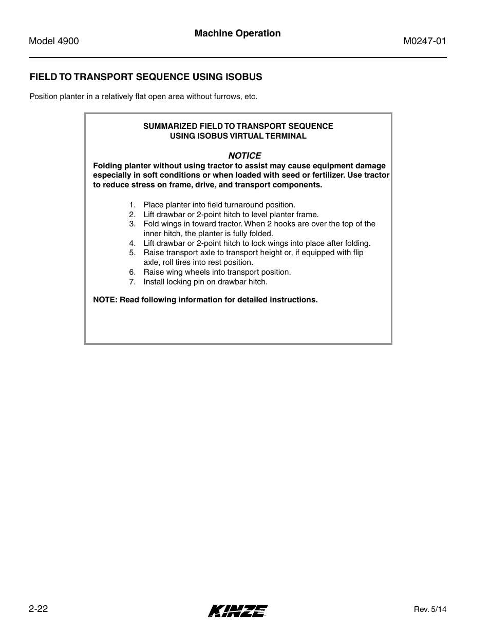Field to transport sequence using isobus, Field to transport sequence using isobus -22 | Kinze 4900 Front Folding Planter Rev. 5/14 User Manual | Page 34 / 132