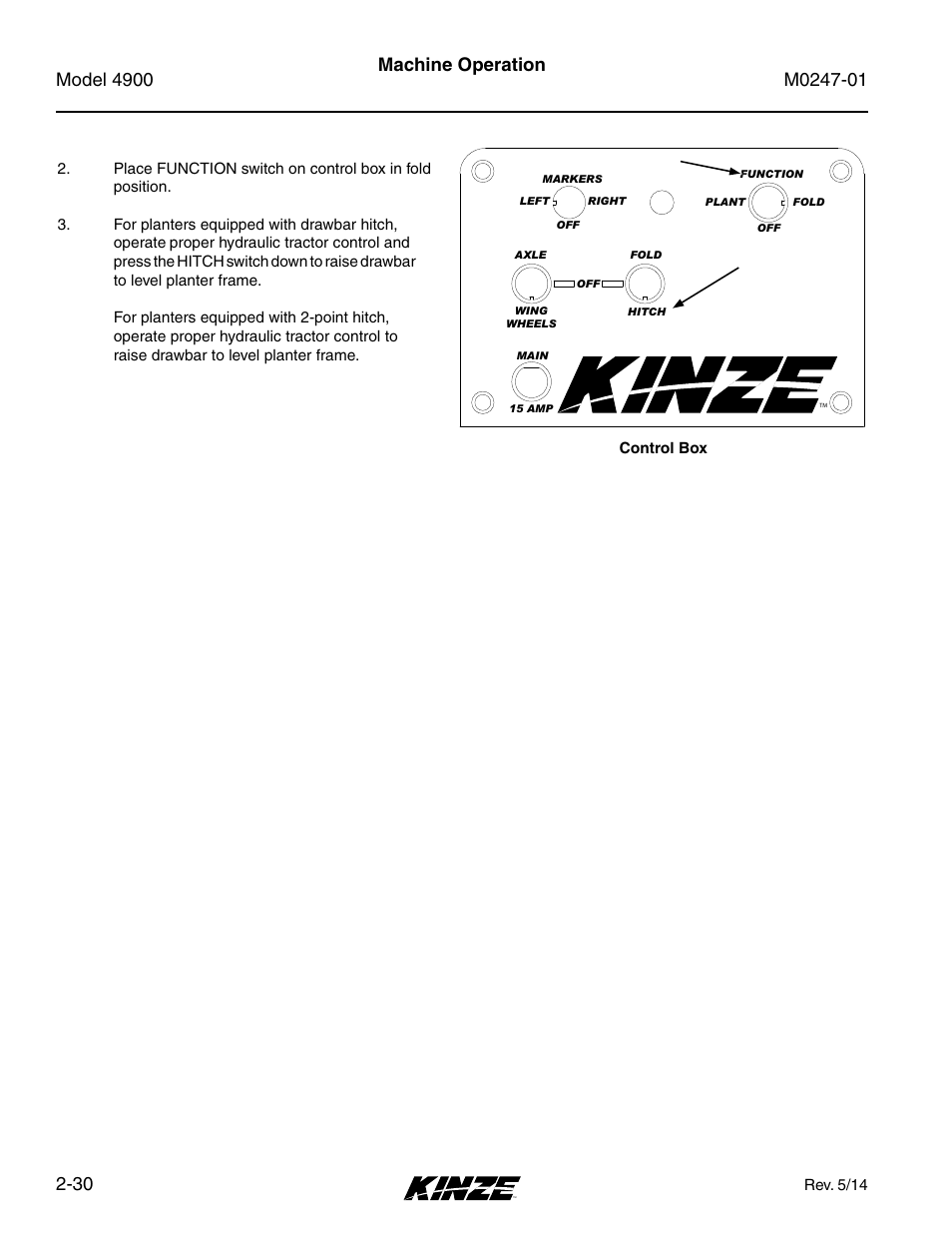 Machine operation | Kinze 4900 Front Folding Planter Rev. 5/14 User Manual | Page 42 / 132