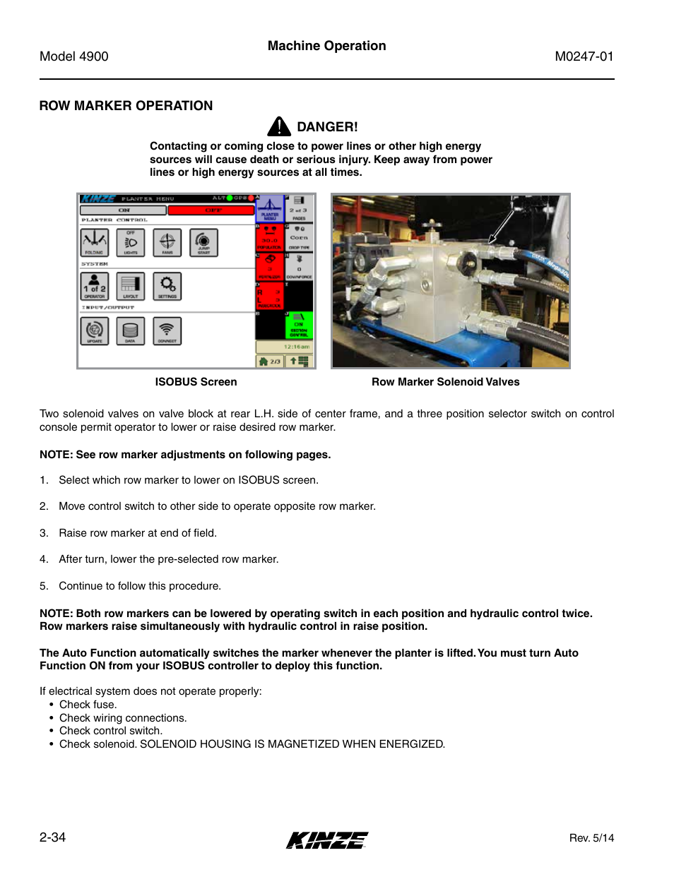 Row marker operation, Row marker operation -34 | Kinze 4900 Front Folding Planter Rev. 5/14 User Manual | Page 46 / 132