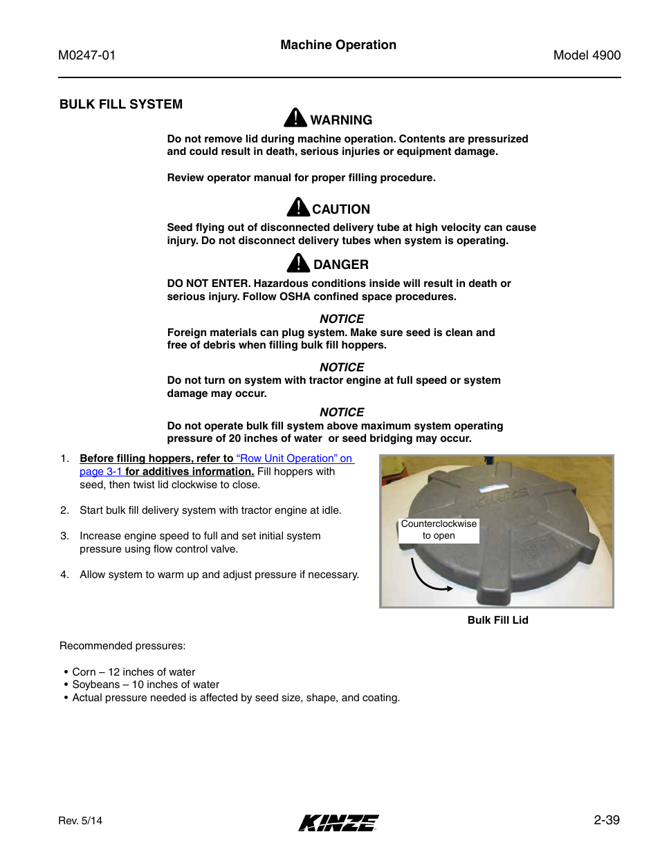 Bulk fill system, Bulk fill system -39 | Kinze 4900 Front Folding Planter Rev. 5/14 User Manual | Page 51 / 132