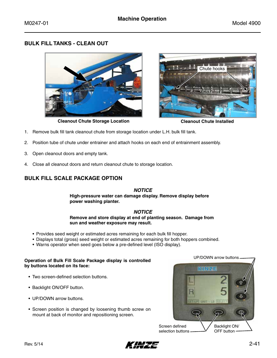 Bulk fill tanks - clean out, Bulk fill scale package option, Bulk fill tanks - clean out -41 | Bulk fill scale package option -41 | Kinze 4900 Front Folding Planter Rev. 5/14 User Manual | Page 53 / 132
