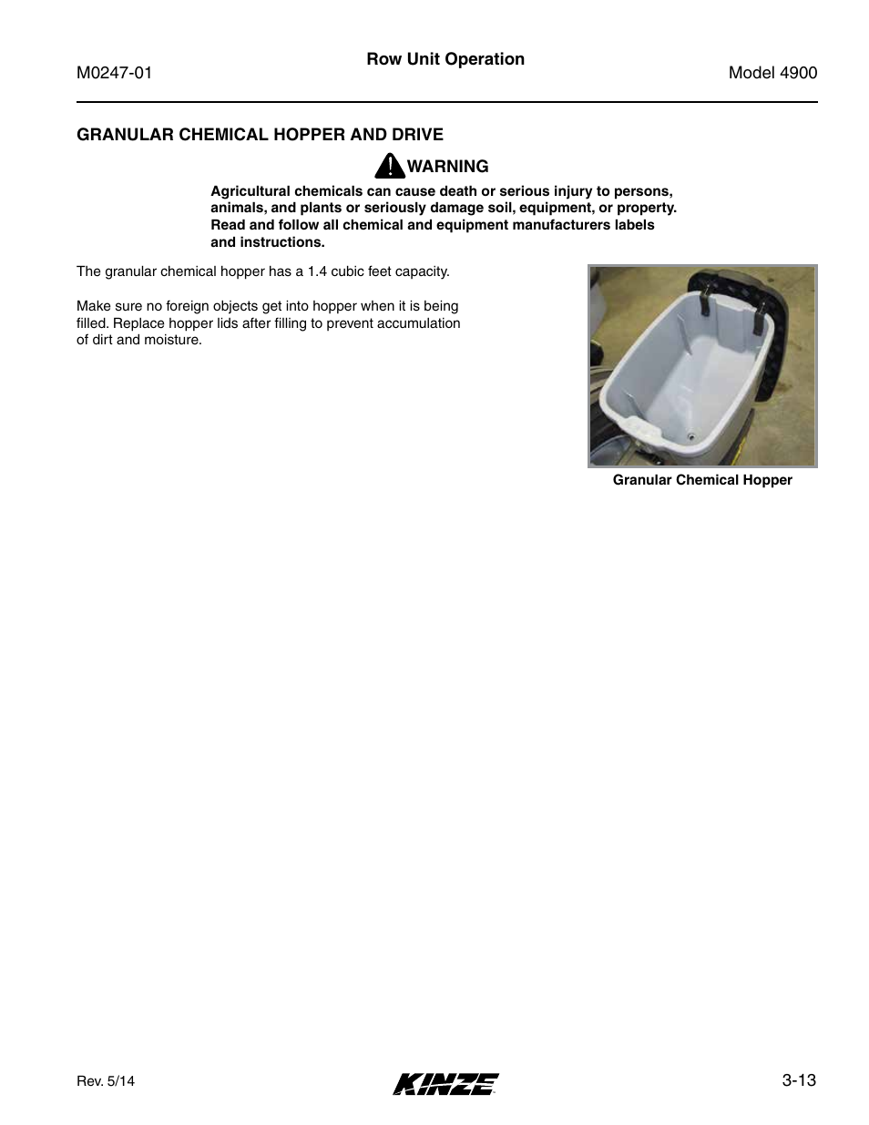 Granular chemical hopper and drive, Granular chemical hopper and drive -13 | Kinze 4900 Front Folding Planter Rev. 5/14 User Manual | Page 71 / 132