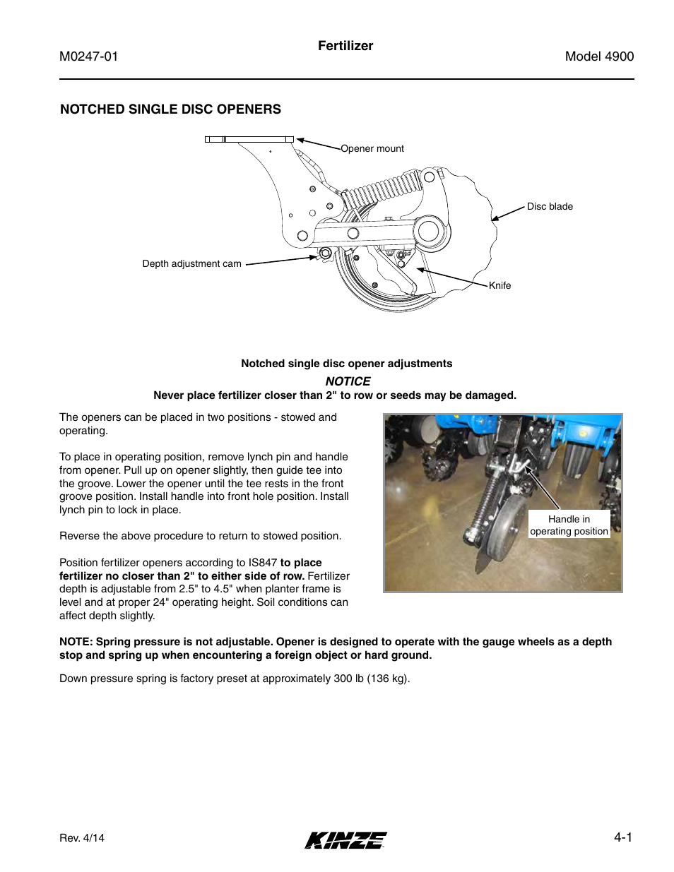 Fertilizer, Notched single disc openers, Fertilizer -1 | Notched single disc openers -1 | Kinze 4900 Front Folding Planter Rev. 5/14 User Manual | Page 73 / 132