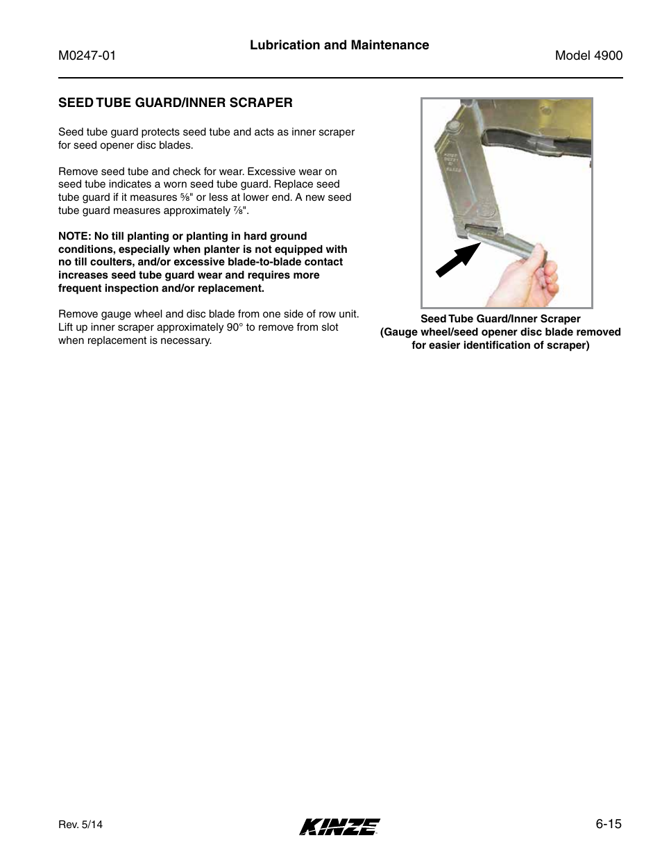 Seed tube guard/inner scraper, Seed tube guard/inner scraper -15 | Kinze 4900 Front Folding Planter Rev. 5/14 User Manual | Page 97 / 132