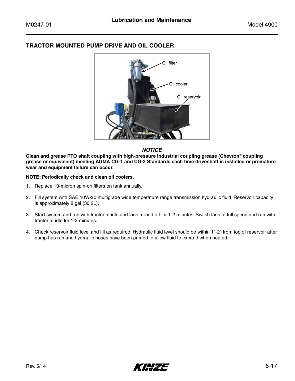 Tractor mounted pump drive and oil cooler, Tractor mounted pump drive and oil cooler -17 | Kinze 4900 Front Folding Planter Rev. 5/14 User Manual | Page 99 / 132