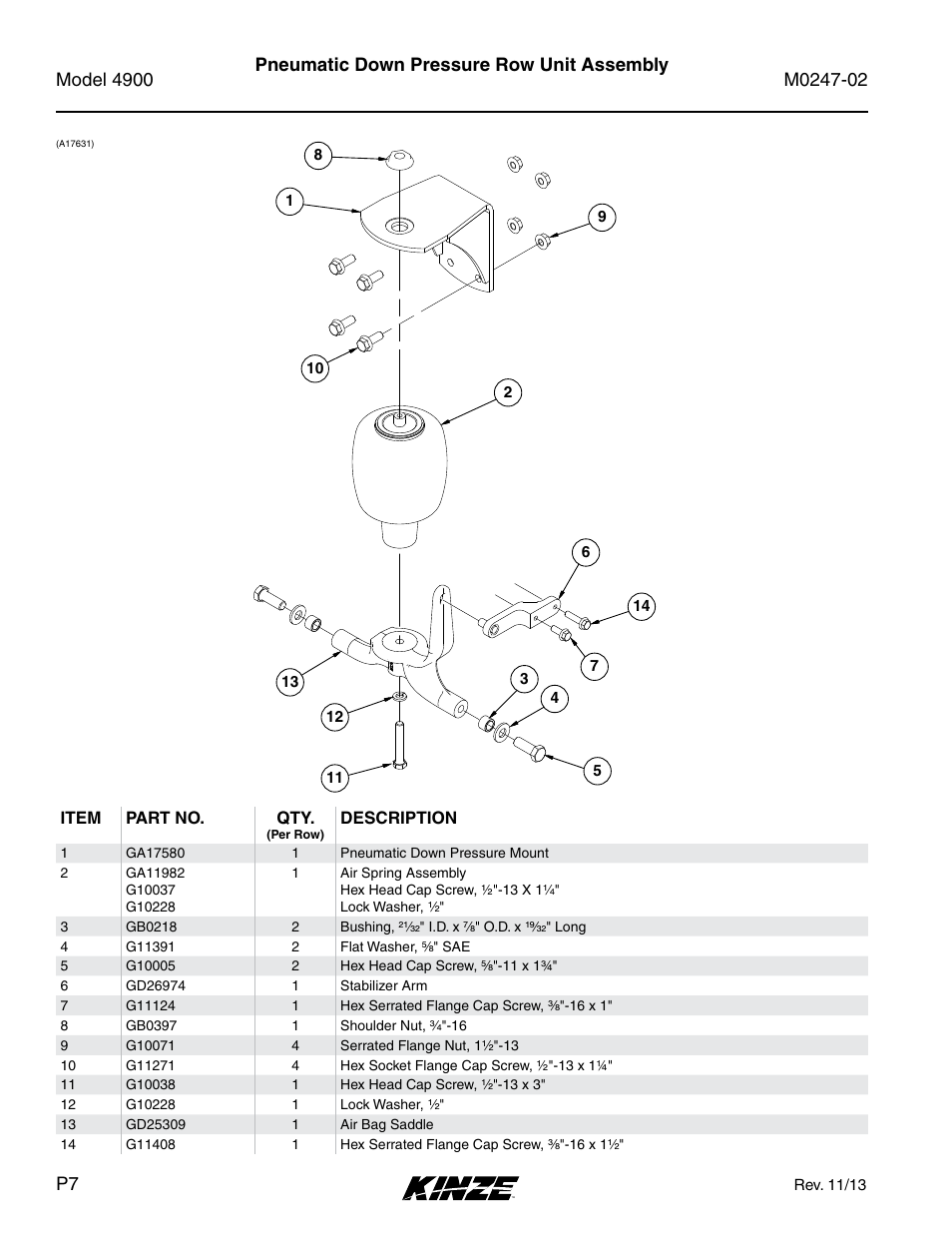 Pneumatic down pressure row unit assembly | Kinze 4900 Front Folding Planter Rev. 3/14 User Manual | Page 10 / 280