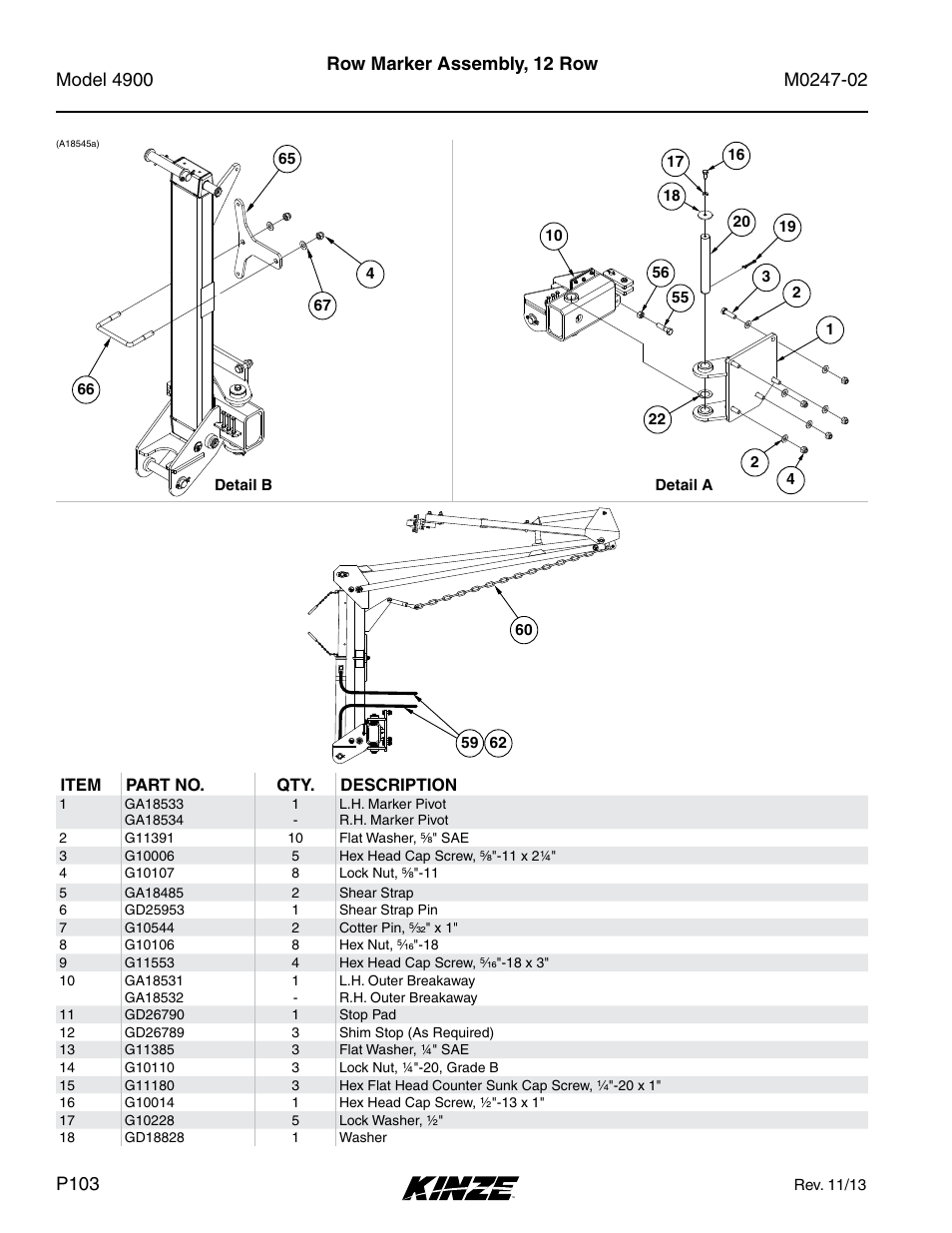 Row marker assembly, 12 row | Kinze 4900 Front Folding Planter Rev. 3/14 User Manual | Page 106 / 280