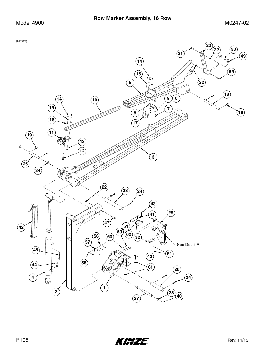 Row marker assembly, 16 row | Kinze 4900 Front Folding Planter Rev. 3/14 User Manual | Page 108 / 280