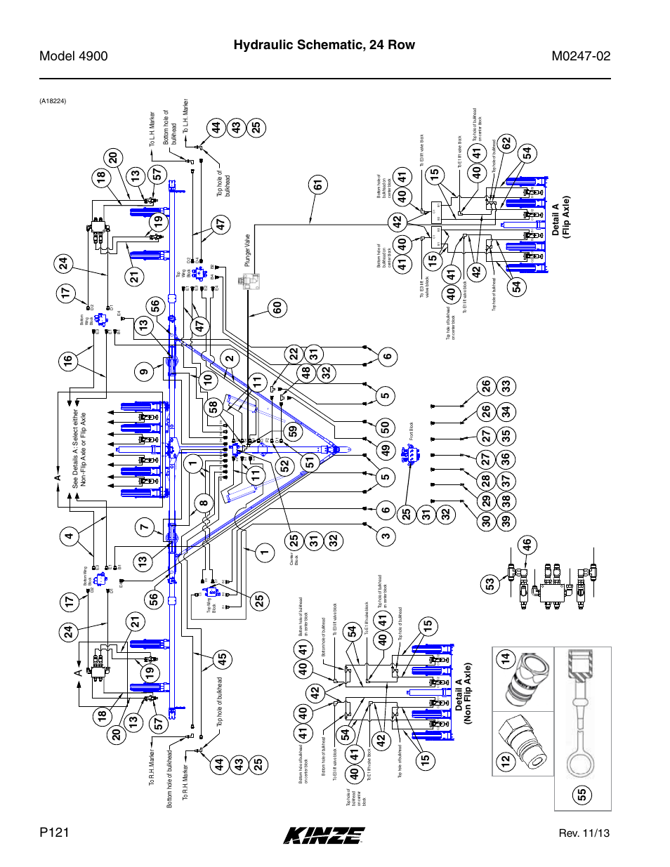 Hydraulic schematic, 24 row, Rev. 11/13 | Kinze 4900 Front Folding Planter Rev. 3/14 User Manual | Page 124 / 280
