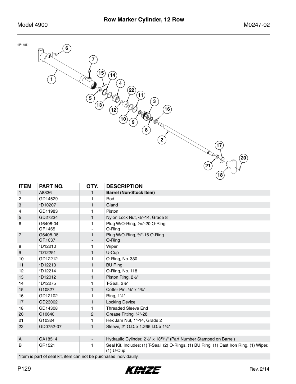 Row marker cylinder, 12 row | Kinze 4900 Front Folding Planter Rev. 3/14 User Manual | Page 132 / 280