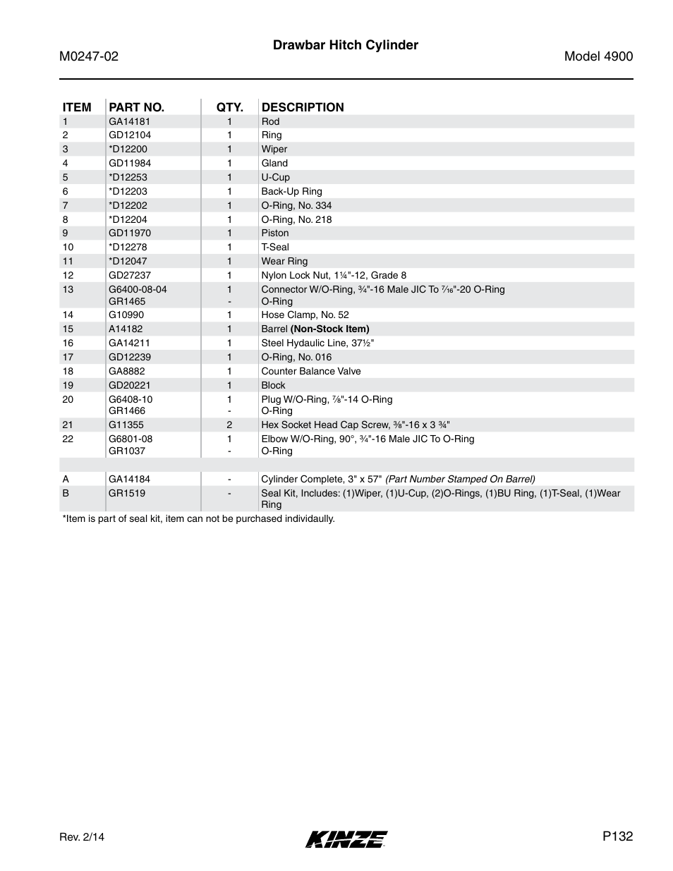 Drawbar hitch cylinder, P132 | Kinze 4900 Front Folding Planter Rev. 3/14 User Manual | Page 135 / 280