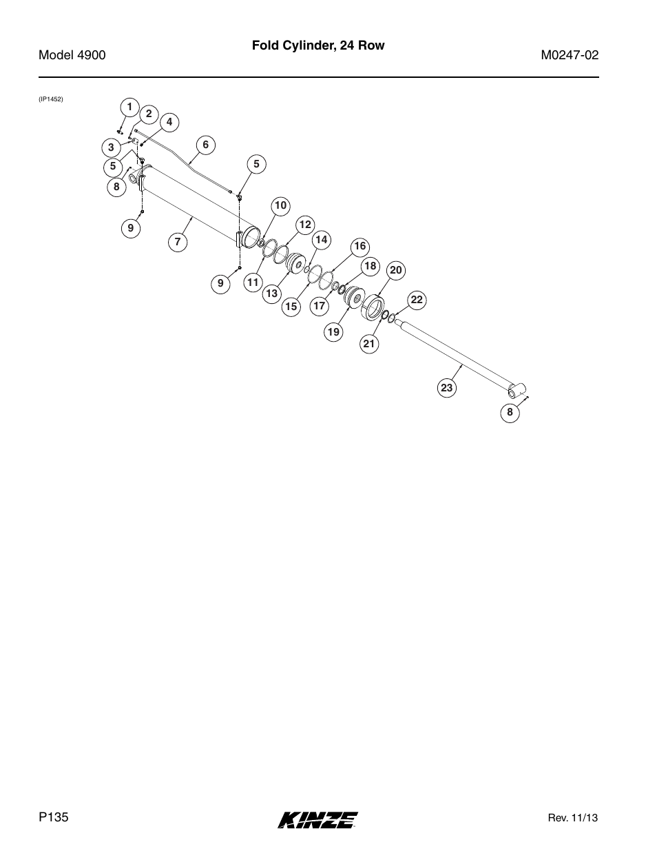 Fold cylinder, 24 row | Kinze 4900 Front Folding Planter Rev. 3/14 User Manual | Page 138 / 280