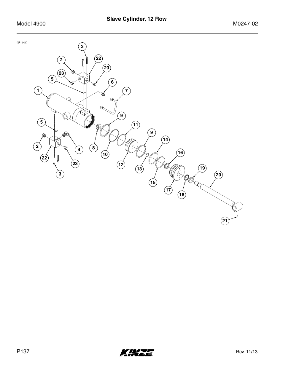 Slave cylinder, 12 row | Kinze 4900 Front Folding Planter Rev. 3/14 User Manual | Page 140 / 280
