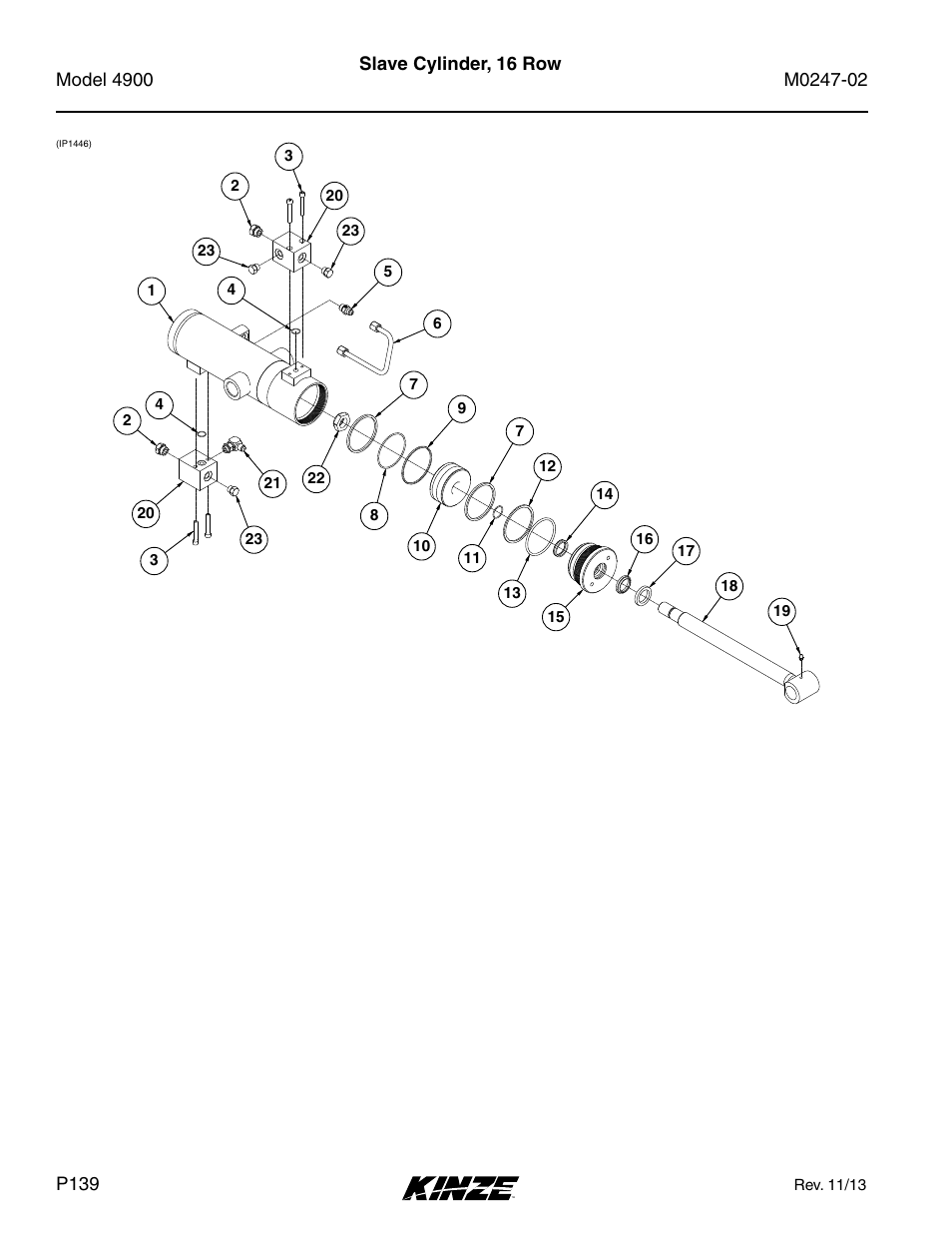 Slave cylinder, 16 row | Kinze 4900 Front Folding Planter Rev. 3/14 User Manual | Page 142 / 280