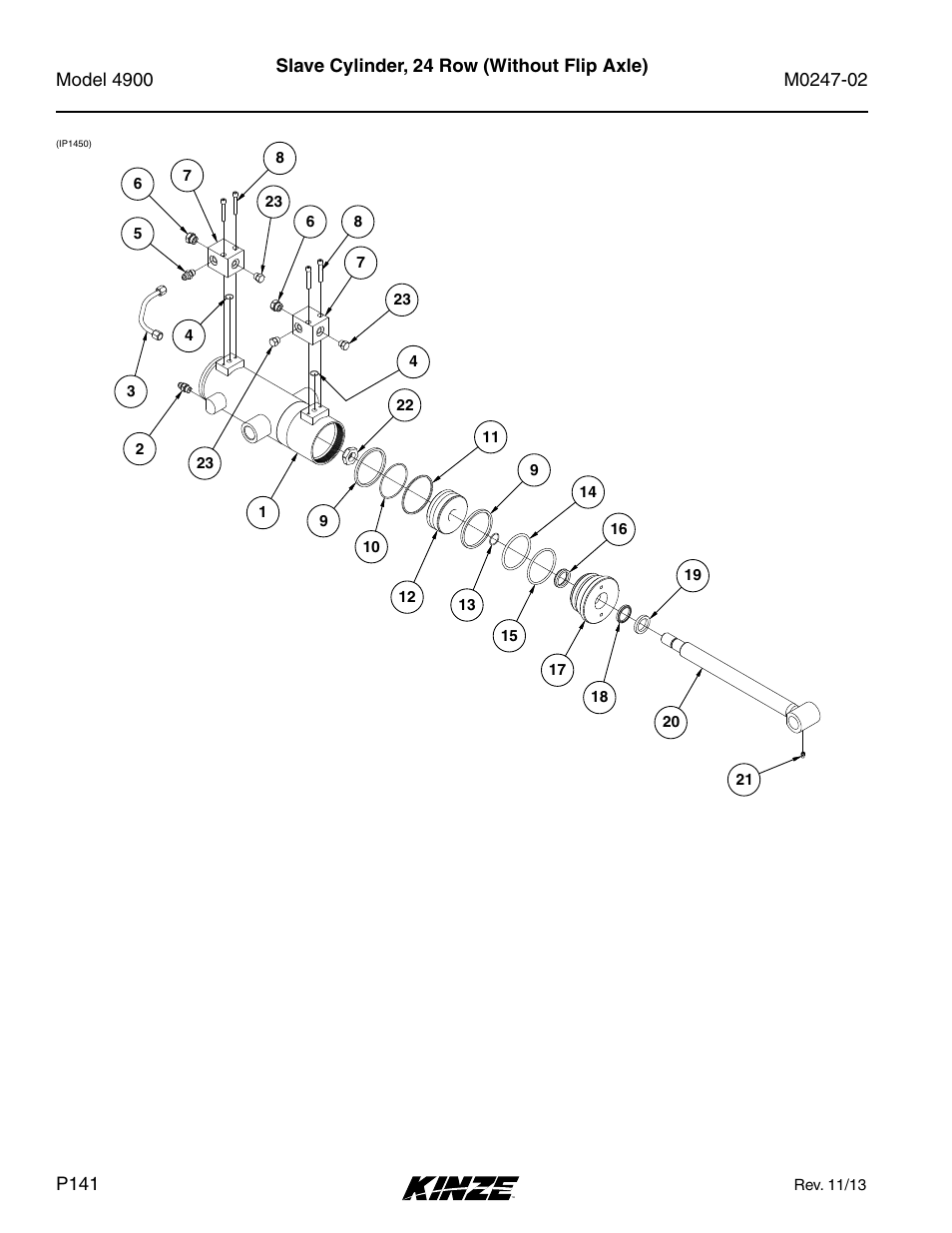 Slave cylinder, 24 row (without flip axle) | Kinze 4900 Front Folding Planter Rev. 3/14 User Manual | Page 144 / 280