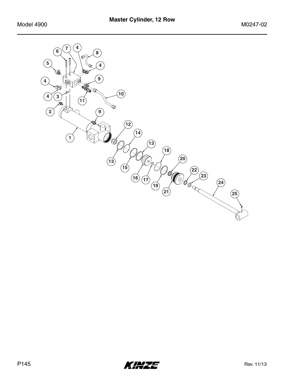Master cylinder, 12 row | Kinze 4900 Front Folding Planter Rev. 3/14 User Manual | Page 148 / 280