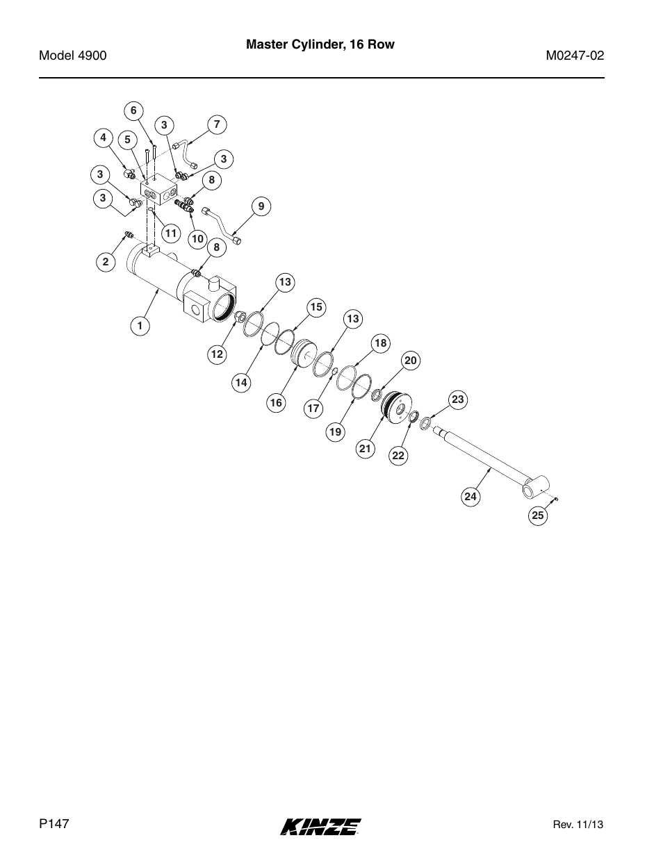 Master cylinder, 16 row | Kinze 4900 Front Folding Planter Rev. 3/14 User Manual | Page 150 / 280