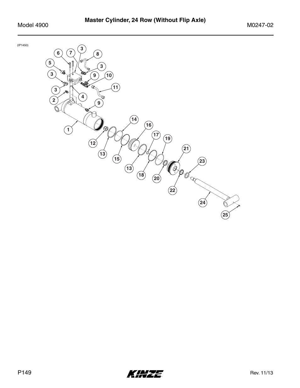 Master cylinder, 24 row (without flip axle) | Kinze 4900 Front Folding Planter Rev. 3/14 User Manual | Page 152 / 280