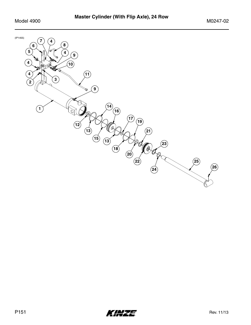 Master cylinder (with flip axle), 24 row | Kinze 4900 Front Folding Planter Rev. 3/14 User Manual | Page 154 / 280