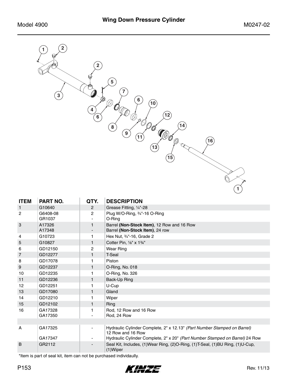 Wing down pressure cylinder | Kinze 4900 Front Folding Planter Rev. 3/14 User Manual | Page 156 / 280