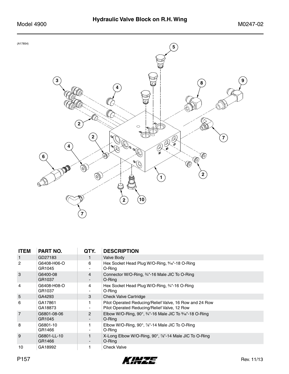 Hydraulic valve block on r.h. wing | Kinze 4900 Front Folding Planter Rev. 3/14 User Manual | Page 160 / 280