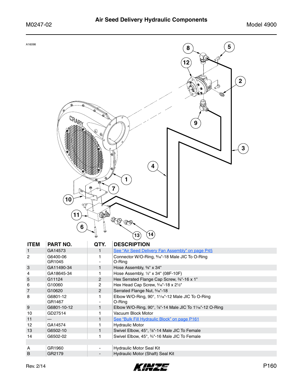 Air seed delivery hydraulic components | Kinze 4900 Front Folding Planter Rev. 3/14 User Manual | Page 163 / 280
