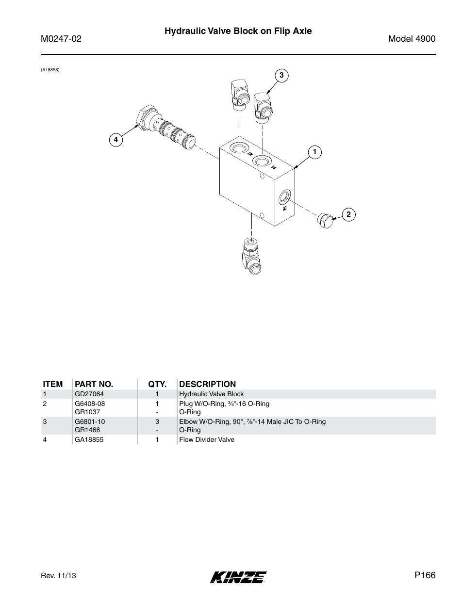 Hydraulic valve block on flip axle, P166 | Kinze 4900 Front Folding Planter Rev. 3/14 User Manual | Page 169 / 280