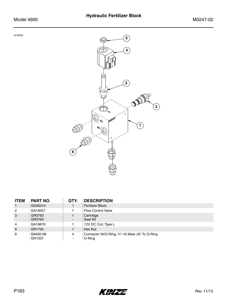 Hydraulic fertilizer block | Kinze 4900 Front Folding Planter Rev. 3/14 User Manual | Page 186 / 280