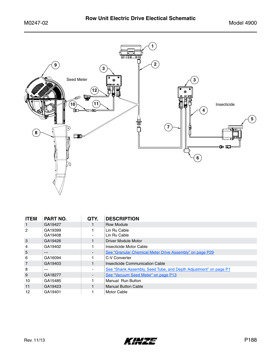 Row unit electric drive electical schematic, P188 | Kinze 4900 Front Folding Planter Rev. 3/14 User Manual | Page 191 / 280