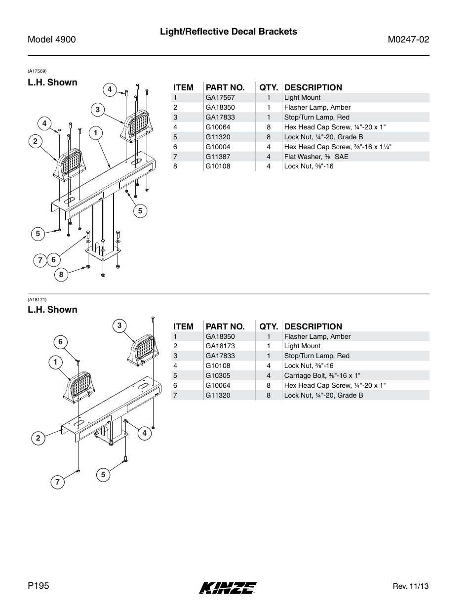 Light/reflective decal brackets, L.h. shown | Kinze 4900 Front Folding Planter Rev. 3/14 User Manual | Page 198 / 280