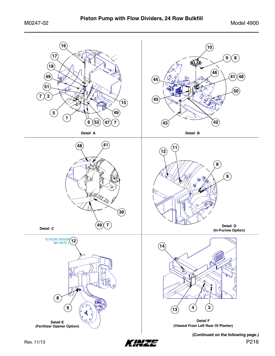 Piston pump with flow dividers, 24 row bulkfill, P216 | Kinze 4900 Front Folding Planter Rev. 3/14 User Manual | Page 219 / 280