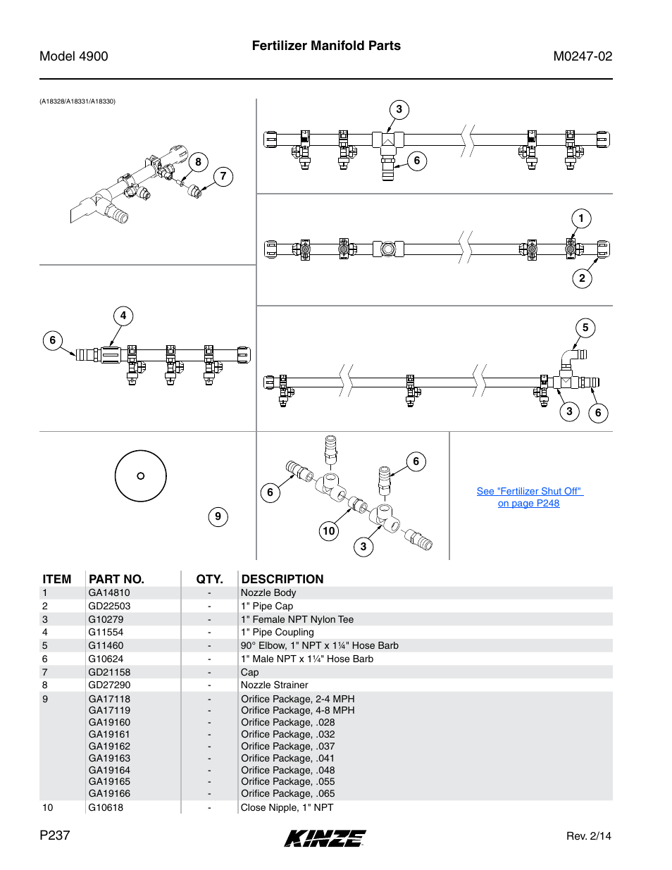 Fertilizer manifold parts | Kinze 4900 Front Folding Planter Rev. 3/14 User Manual | Page 240 / 280