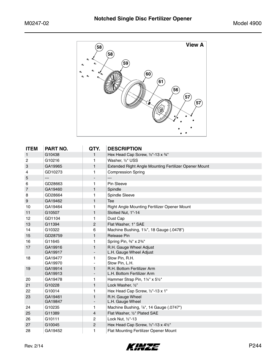 Notched single disc fertilizer opener, P244 | Kinze 4900 Front Folding Planter Rev. 3/14 User Manual | Page 247 / 280