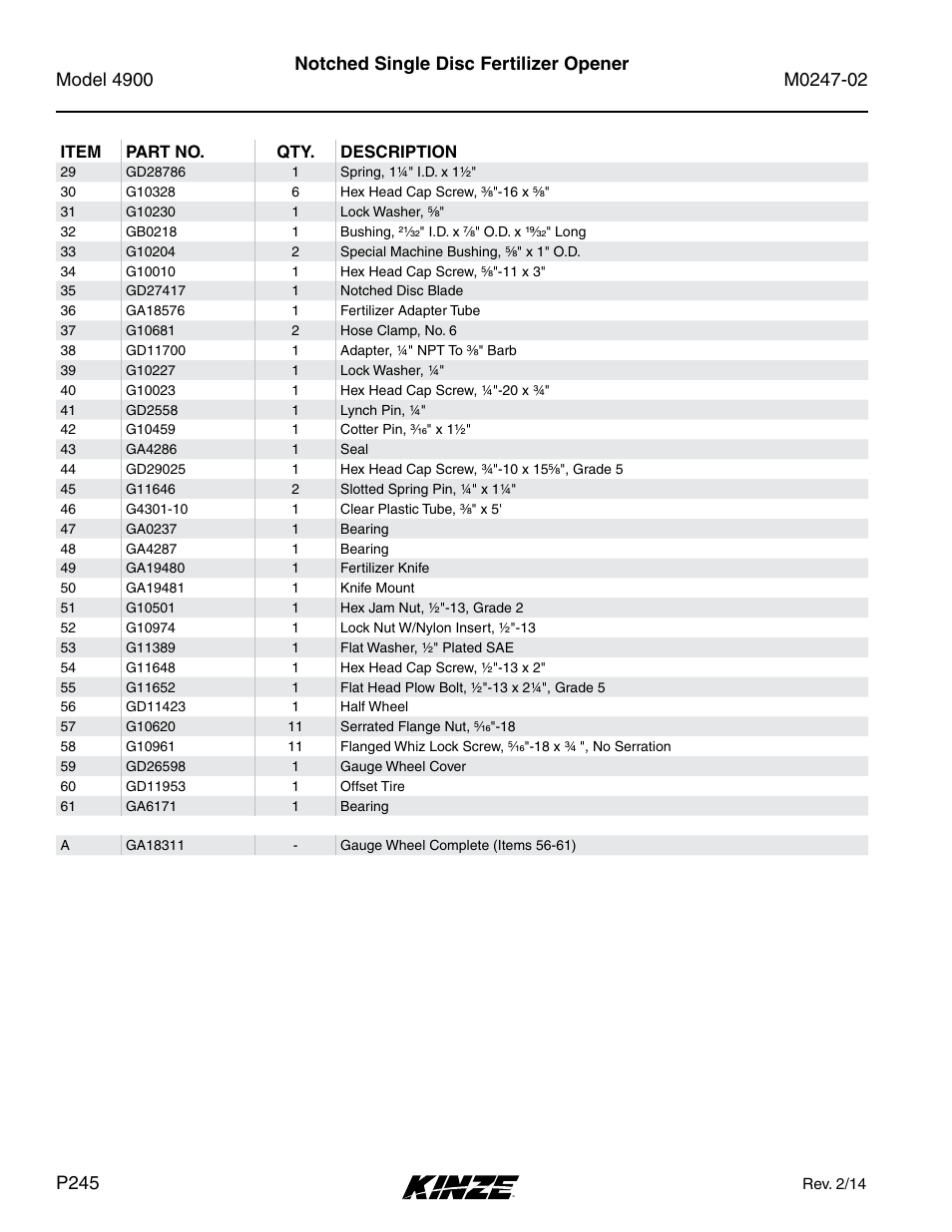 Notched single disc fertilizer opener | Kinze 4900 Front Folding Planter Rev. 3/14 User Manual | Page 248 / 280