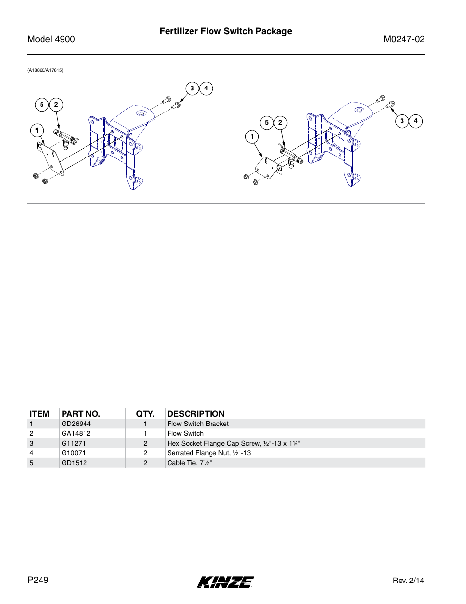 Fertilizer flow switch package | Kinze 4900 Front Folding Planter Rev. 3/14 User Manual | Page 252 / 280