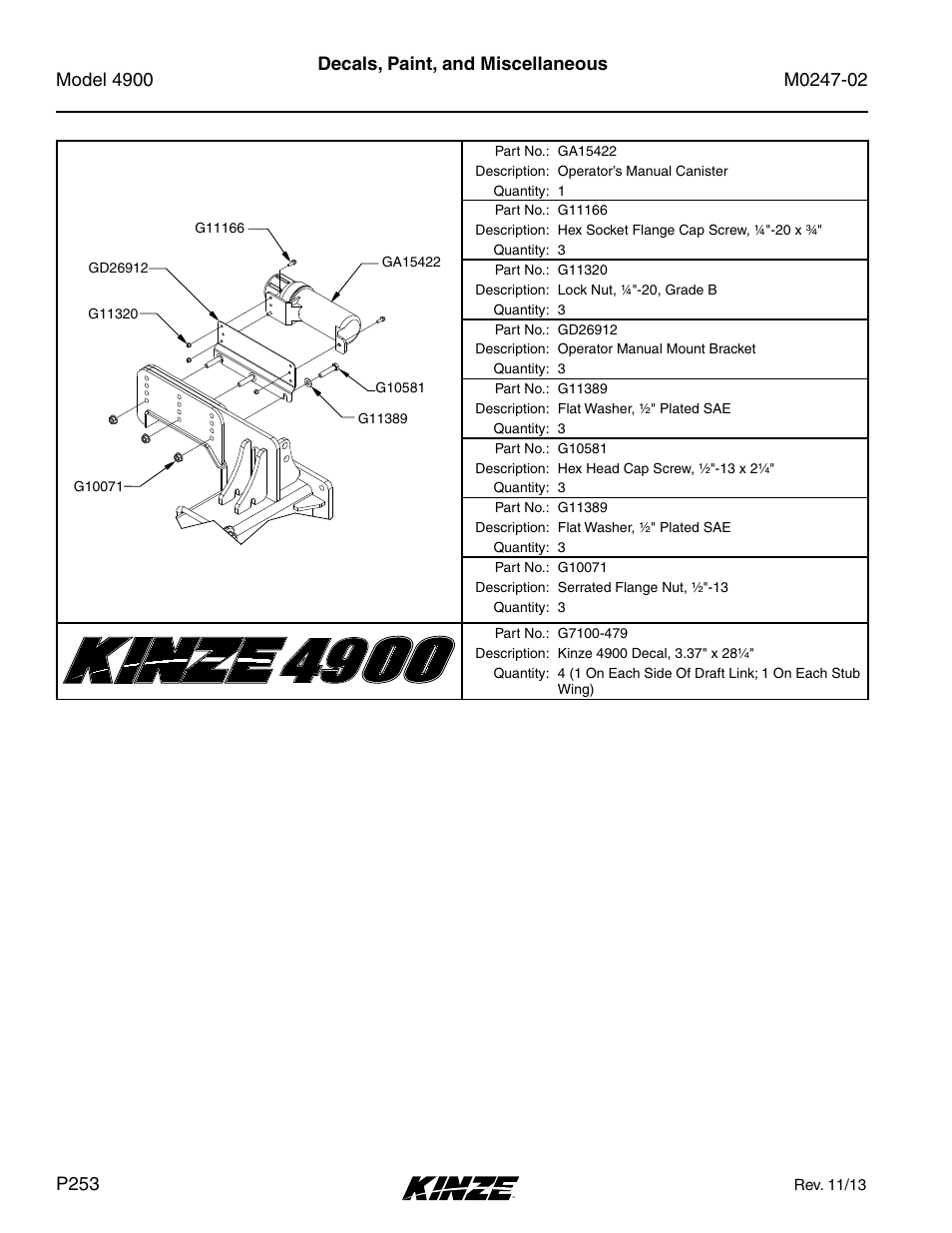 Decals, paint, and miscellaneous | Kinze 4900 Front Folding Planter Rev. 3/14 User Manual | Page 256 / 280
